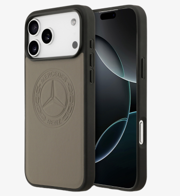 Mercedes для iPhone 17 Pro чехол Leather Vintage Round Debossed Logo Hard Taupe (MagSafe)   