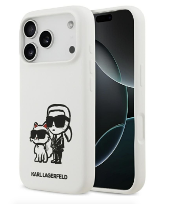 Lagerfeld для iPhone 17 Pro чехол Liquid Silicone Sketch Karl&Choup Metal cam Hard White (MagSafe)   