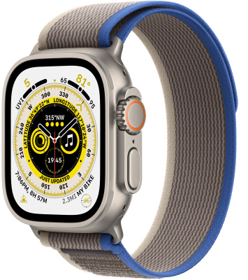 Apple Watch Ultra GPS + Cellular, 49 мм, корпус из титана, ремешок Trail синего/серого цвета   