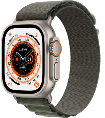 Apple Watch Ultra GPS + Cellular, 49 мм, корпус из титана, ремешок Alpine зеленого цвета   