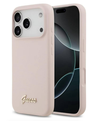 Guess для iPhone 17 Pro чехол Liquid silicone Gold metal logo & Camera Hard Pink (MagSafe)   