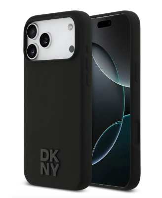 DKNY для iPhone 17 Pro чехол Liquid Silicone Stack Metal logo Hard Black (MagSafe)   