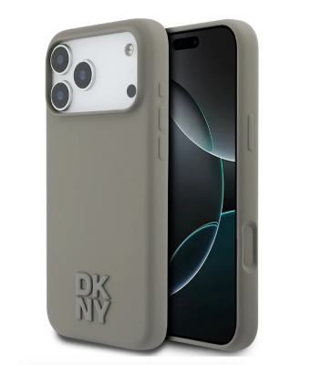 DKNY для iPhone 17 Pro чехол Liquid Silicone Stack Metal logo Hard Beige (MagSafe)   