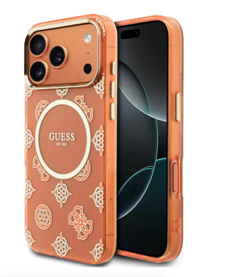 Guess для iPhone 17 Pro чехол IML Peony Dots Metal Cam Hard Orange (MagSafe)   
