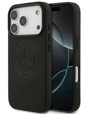 Mercedes для iPhone 17 Pro чехол Leather Vintage Round Debossed Logo Hard Black (MagSafe)   