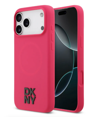 DKNY для iPhone 17 Pro чехол Liquid Silicone Stack Metal logo Hard Pink (MagSafe)   