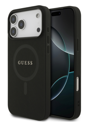 Guess для iPhone 17 Pro чехол PU Saffiano with Classic metal logo Hard Black (MagSafe)   