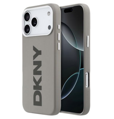 DKNY для iPhone 17 Pro чехол PU Full Wrapped leather Verical logo Metal Cam Hard Beige (MagSafe)   
