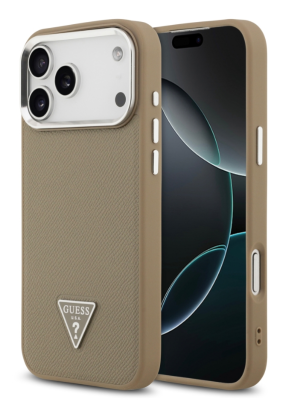 Guess для iPhone 17 Pro чехол PU Grained leather Triangle metal logo & Camera Hard Brown (MagSafe)   