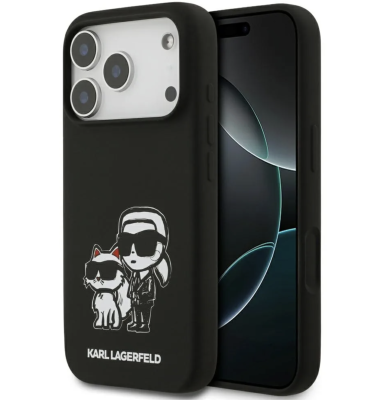 Lagerfeld для iPhone 17 Pro чехол Liquid Silicone Sketch Karl&Choup Metal cam Hard Black (MagSafe)   
