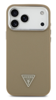 Guess для iPhone 17 Pro Max чехол PU Grained leather Triangle metal logo & Cam Hard Brown (MagSafe)   