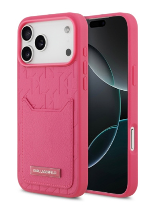 Karl Lagerfeld для iPhone 17 Pro Max чехол Cardslot PU Grained Monogram with Pocket Hard Fuchsia   